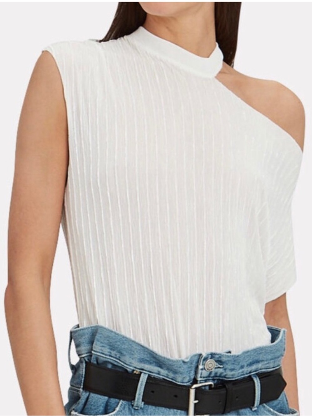 RtA Revolve Axel Cutout Short Sleeve Top Ribbed White Sheer Shirt Womens Size M
